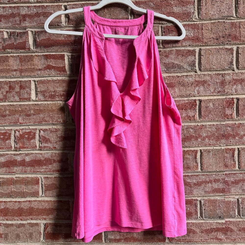 Lilly Pulitzer Shay Top Size XL Hotty Pink Ruffle Sleeveless